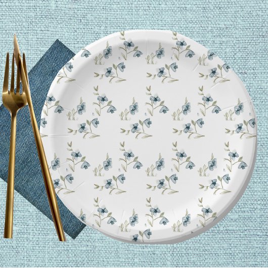 Assiettes En Carton Beau bleu Floral Français Élégance