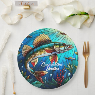 Assiettes En Carton Beau brochet de walleye dans le lac