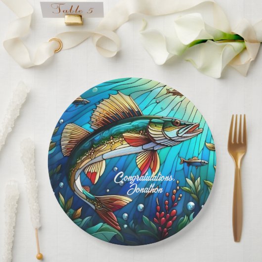 Assiettes En Carton Beau brochet de walleye dans le lac (Mariage)