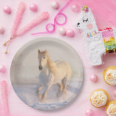 Assiettes En Carton Beau Cheval Blanc Courir dans la neige (Fête)