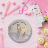 Assiettes En Carton Beau Cheval blanc dans la neige Photo Noël (Fête)