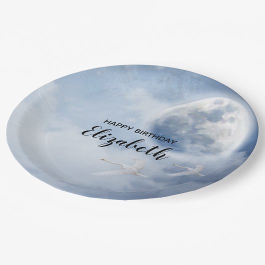 Assiettes En Carton Beau ciel bleu avec cygnes volants Anniversaire (Angle)