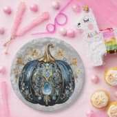 Assiettes En Carton Beau citrouille bleu et or bijoux (Fête)