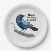 Assiettes En Carton Beau Corbeau sur une branche d'arbre Anniversaire (Devant)