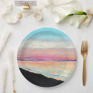 Assiettes En Carton Beau Coucher De Soleil Peint Dans Les Pastels Pl