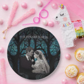Assiettes En Carton Beau couple mariage sur un arbre de vie bleu (Fête)