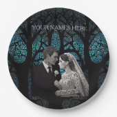 Assiettes En Carton Beau couple mariage sur un arbre de vie bleu (Devant)