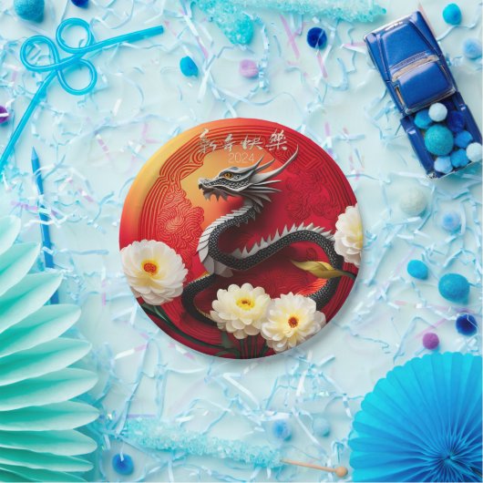 Assiettes En Carton Beau Dragon chinois Nouvel An 2024 PPRP (Fête)