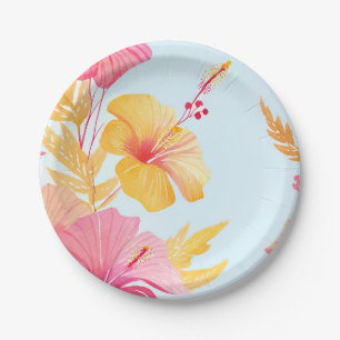 Assiettes En Carton Beau Hibiscus   Fleur Tropicale Aquarelle