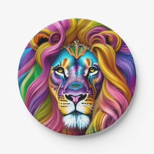 Assiettes En Carton Beau Lion avec Main Colorée