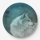 Assiettes En Carton Beau loup gris dans une forêt foncée (Devant)
