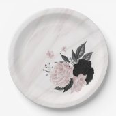 Assiettes En Carton Beau marbre noir & rose fleurs (Devant)