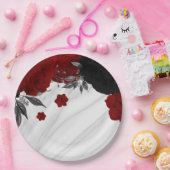 Assiettes En Carton Beau marbre noir & rouge fleurs (Fête)
