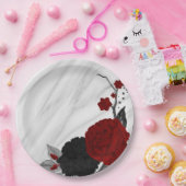 Assiettes En Carton Beau marbre noir & rouge fleurs (Fête)