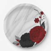 Assiettes En Carton Beau marbre noir & rouge fleurs (Devant)