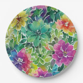 Assiettes En Carton Beau Motif de fleurs d'aquarelle (Devant)