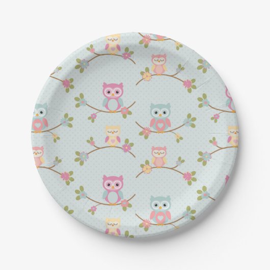 Assiettes En Carton Beau motif de hibou de bébé (Devant)