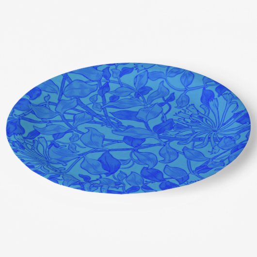 Assiettes En Carton Beau Motif Honeysuckle Bleu (Angle)
