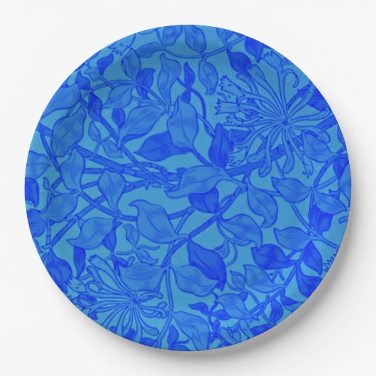 Assiettes En Carton Beau Motif Honeysuckle Bleu (Devant)