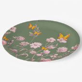 Assiettes En Carton Beau olive et rose floral et papillon (Angle)