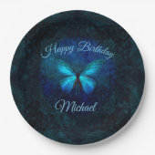 Assiettes En Carton Beau Papillon Bleu Anniversaire (Devant)