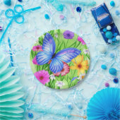 Assiettes En Carton Beau Papillon Bleu avec fleurs Aquarelle (Fête)