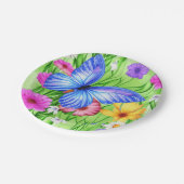 Assiettes En Carton Beau Papillon Bleu avec fleurs Aquarelle (Angle)