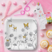 Assiettes En Carton Beau papillon et fleuri (Fête)
