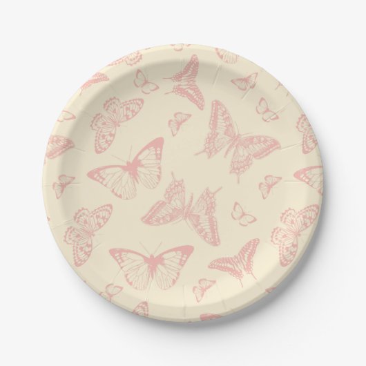Assiettes En Carton Beau papillon rose vintage (Devant)