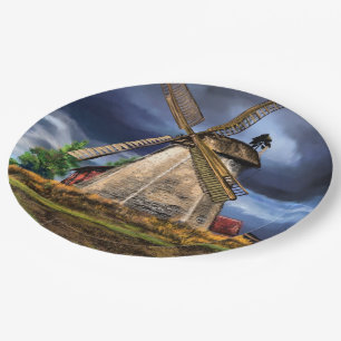 Assiettes En Carton Beau paysage de moulin à vin Pays-Bas - Dessin