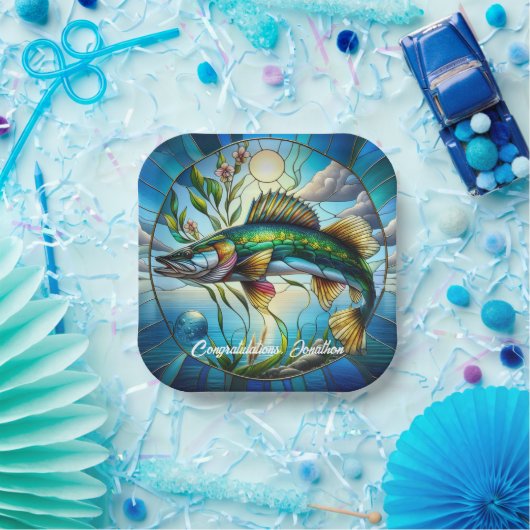 Assiettes En Carton Beau poisson d'eau douce et lac bleu (Fête)