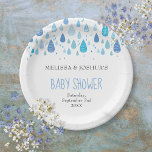 Assiettes En Carton Beau Raindrops Couples Baby shower Saupoudrer<br><div class="desc">Les gouttes de pluie bleu chic tombent vers vos détails personnalisés sur ce baby shower mignon,  arroser,  douche à couple ou sexe révèlent plaque de papier. Conçu par Thisisnotme©</div>