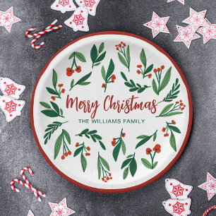 Assiettes En Carton Beau Red Green Holly Berry Custom Christmas
