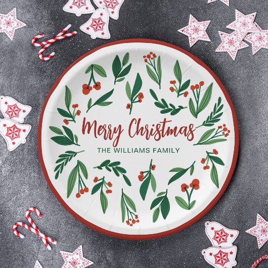 Assiettes En Carton Beau Red Green Holly Berry Custom Christmas