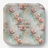 Assiettes En Carton Beau Romantique Rose rose rose Roses romantiques (Recto)
