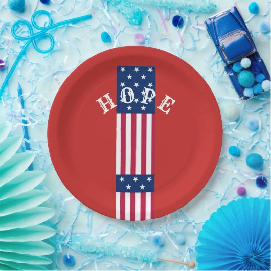 Assiettes En Carton Beau Rouge Bleu Blanc Star Hope USA (Fête)