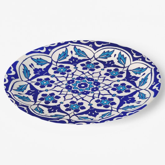 Assiettes En Carton Beau Turc Ottoman Iznik Indigo Décoratif (Angle)