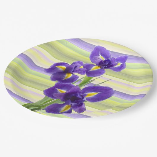 Assiettes En Carton Beau violet Iris Aquarelle Motif (Angle)