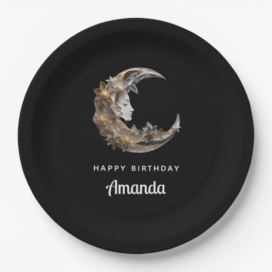 Assiettes En Carton Beau visage dans la Lune Anniversaire (Devant)