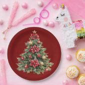 Assiettes En Carton Beautiful Pine Tree Red Christmas (Fête)