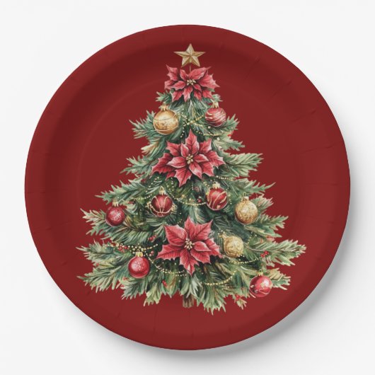 Assiettes En Carton Beautiful Pine Tree Red Christmas (Devant)