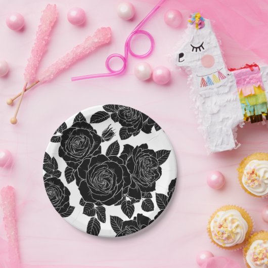 Assiettes En Carton Beautiful seamless black and white monochrome (Fête)