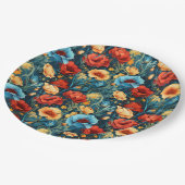 Assiettes En Carton Beautiful Yellow Blue and Red Flowers Pattern (Angle)