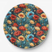 Assiettes En Carton Beautiful Yellow Blue and Red Flowers Pattern (Devant)