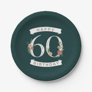 Assiettes En Carton Beaux chiffres floraux 60e anniversaire