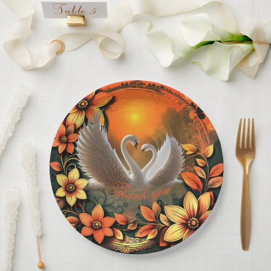 Assiettes En Carton Beaux cygnes amoureux (Mariage)