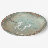 Assiettes En Carton Beaux hippocampes, mariage sur la plage, coquillag (Angle)