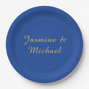 Assiettes En Carton Beaux Noms De Couple Calligraphie Chic Bleu Et Or