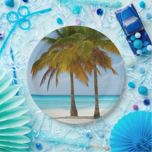 Assiettes En Carton Beaux palmiers sur une plage tropicale (Fête)