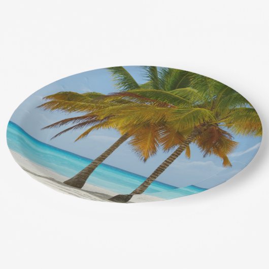 Assiettes En Carton Beaux palmiers sur une plage tropicale (Angle)